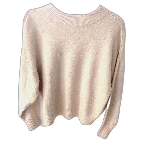 H&M Wool Pearl Studded Oversized Crewneck Sweater Women's Small Preppy Holiday - Picture 3 of 12